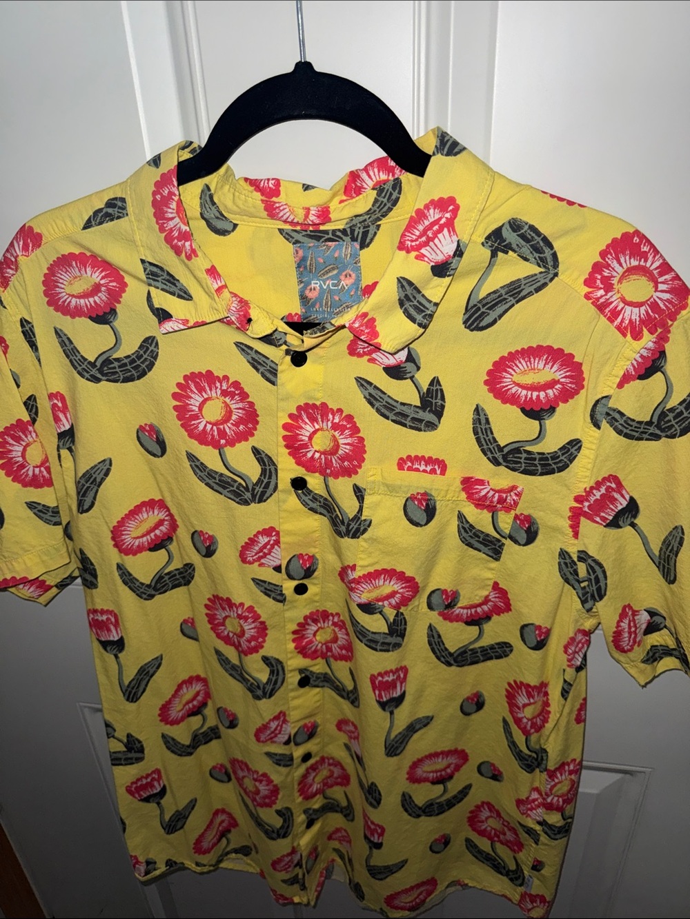 RVCA Luke Pelletier Special Edition Yellow Button-Up with Pink Floral Print - Picture 4 of 4